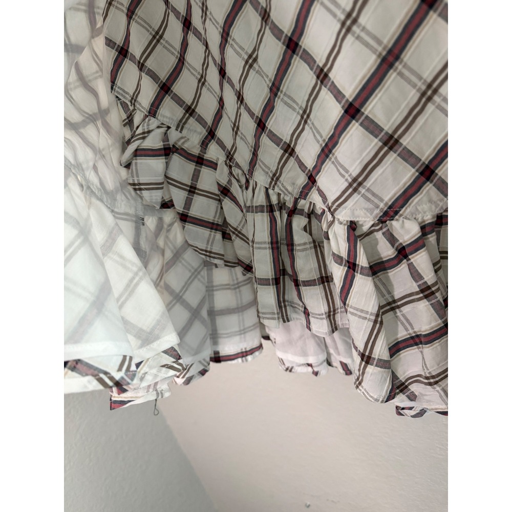 Veronica Beard Red Plaid Ruffle Faux Wrap Mini Skirt SZ 4 White Flirty Feminine - Picture 5 of 11